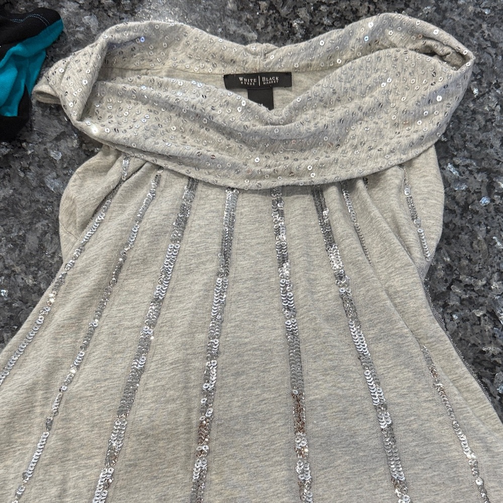 WHBM Gray Sequin Blouse